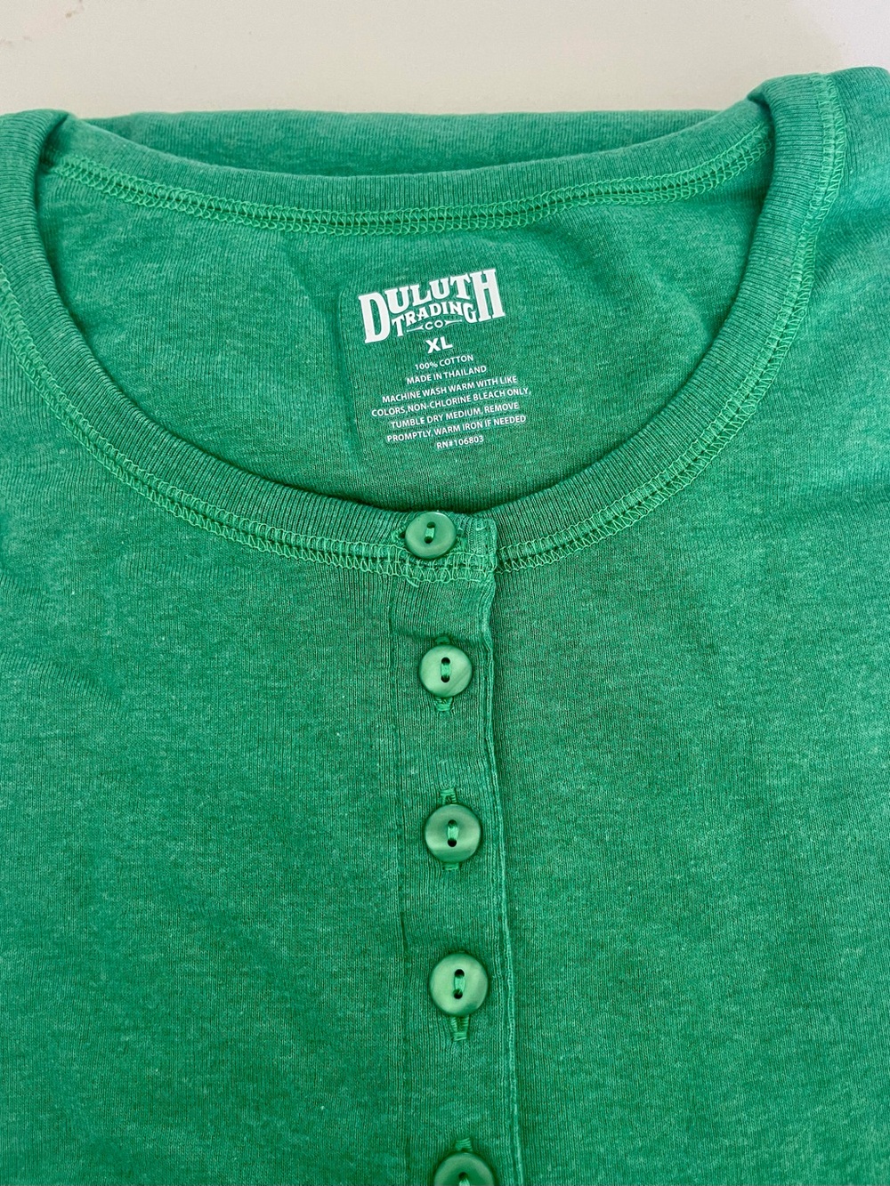 Duluth Trading Co Women's Heather Kelly Green Henley Button-Up Top, Size XL